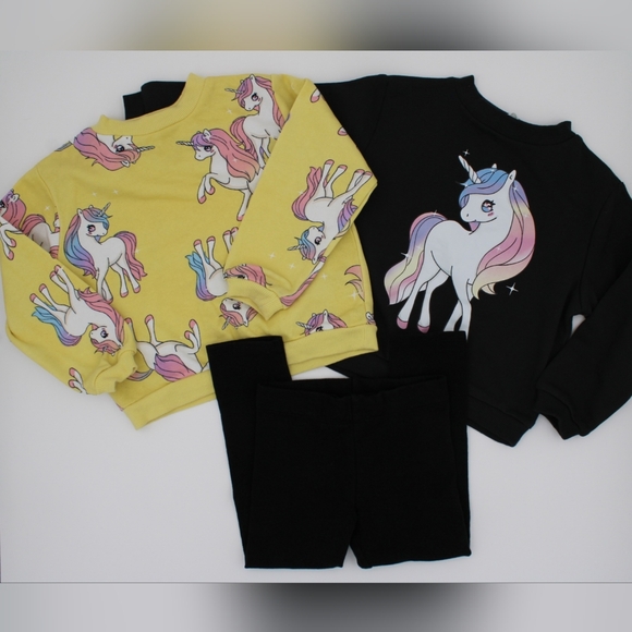 H&M Girls 3/4T Bundle of 3 – Unicorn Sweatshirts & Black Leggings - Picture 1 of 7
